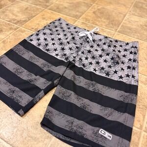Coastal Edge Mens Board Shorts Size 36 Gray‎ Black Stars Stripes American Flag